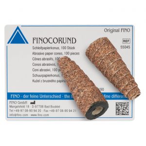 Abrasive paper spiral cones, coarse medium fine grain, for dental lab processing