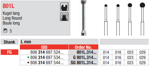 DIAMOND BUR FG LONG ROUND 801 1 pcs EDENTA