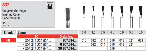 DIAMOND BUR FG INVERTED CONE 807 1 pcs EDENTA