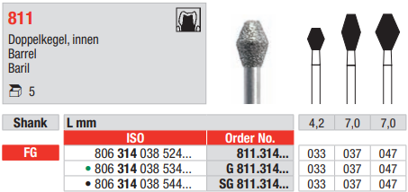 DIAMOND BUR FG BARREL 811 1 pcs EDENTA