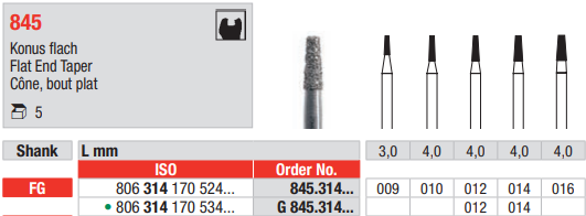 DIAMOND BUR FG FLAT END TAPER 845 1 pcs EDENTA
