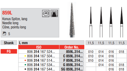 DIAMOND BUR FG LONG NEEDLE 859 1 pcs EDENTA