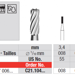 Edenta Tungsten Carbide Bur HP C21 Plain Cut Flat End Cylinder