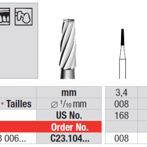 Edenta Tungsten Carbide Bur HP C23 Plain Cut Taper Fissure