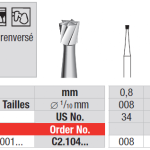 Edenta Tungsten Carbide Bur HP C2 Plain Cut Inverted Cone