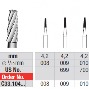 TUNGSTEN CARBIDE BUR HP C33 PLAIN CUT TAPER FISSURE EDENTA