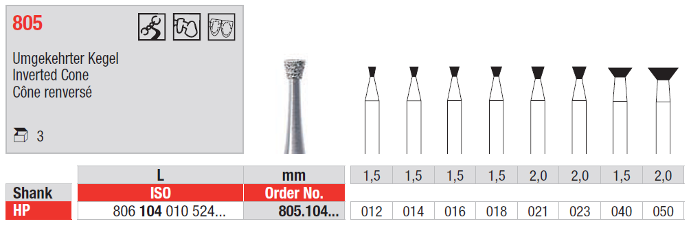 Diamond Bur HP D805 Inverted Cone – Edenta