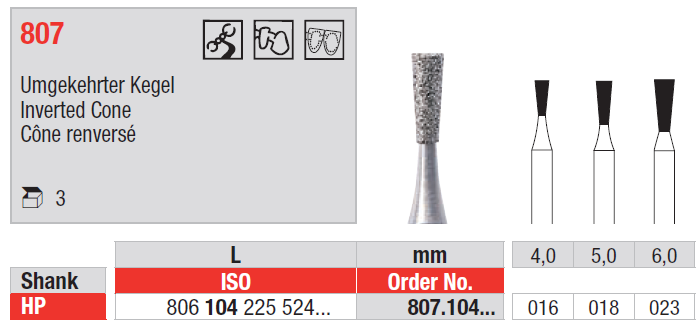 Diamond Bur HP D807 | Edenta Inverted Cone Long Bur