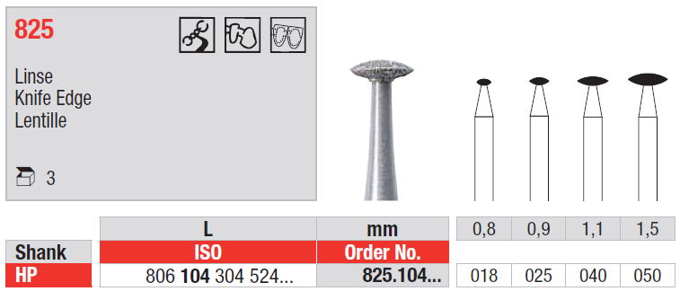 Edenta HP D825 wheel knife edge diamond bur for dental preparation