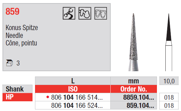 DIAMOND BUR HP D859 NEEDLE EDENTA
