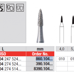 Edenta HP D860 flame diamond bur for dental preparation