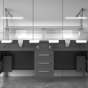 DENTAL LAB WORK BENCH DOUBLE SEATER STAINLESS STEEL TOPS