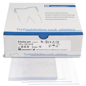 Erkodent Erkoloc Pro Square, clear/blue, hard-soft sandwich sheet, 125x125mm