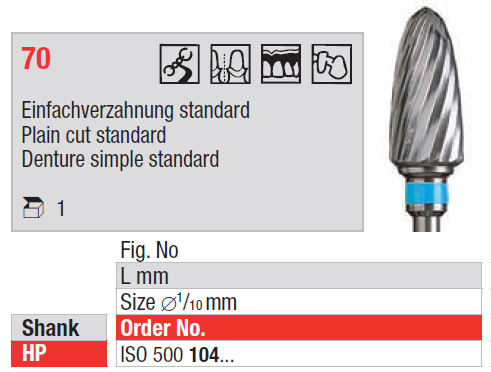 Edenta Tungsten Carbide Bur HP Cross Cut 72 Round End Barrel