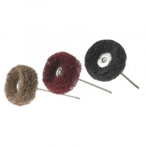Edenta mounted Scotchbrite SoftBrush wheel for dental surface preparation