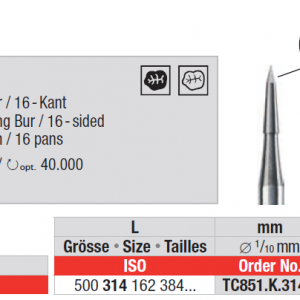 Ceramic Finishing Bur set, TC850.3, TC850.4, TC851.K for occlusal detailing