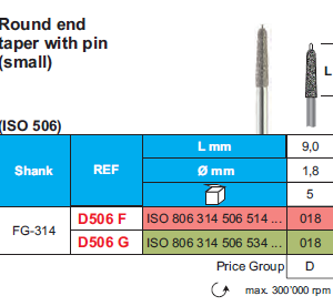 DIAMOND BUR FG 506 ROUND END TAPER WITH PIN 5pcs STODDARD