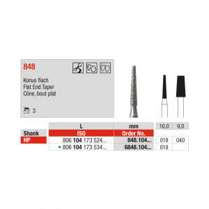 Edenta HP D848 flat end taper long diamond bur for dental preparation