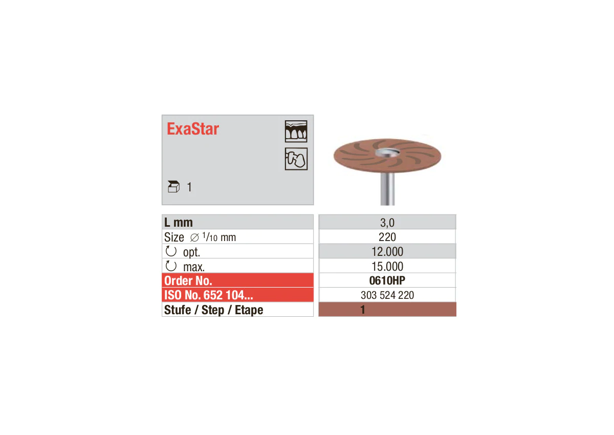 Edenta Exastar polisher for PMMA restorations, two-step polishing system