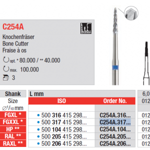 BUR FG-XXL SURGICAL C254A 1.2 BONE CUTTER 1pcs EDENTA