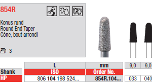 BUR HP D854R 4.0 R-END TAPER 1pcs