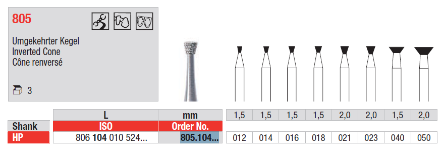 BUR HP D805 4.0 INVERTED CONE 1pcs
