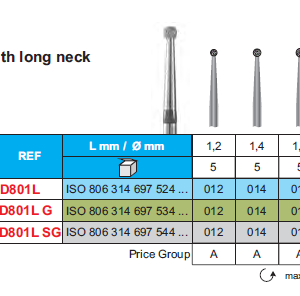 DIAMOND BUR FG 801L ROUND WITH LONG NECK 5pcs STODDARD