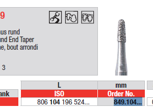 DIAMOND BUR HP D850 ROUND END TAPER EDENTA